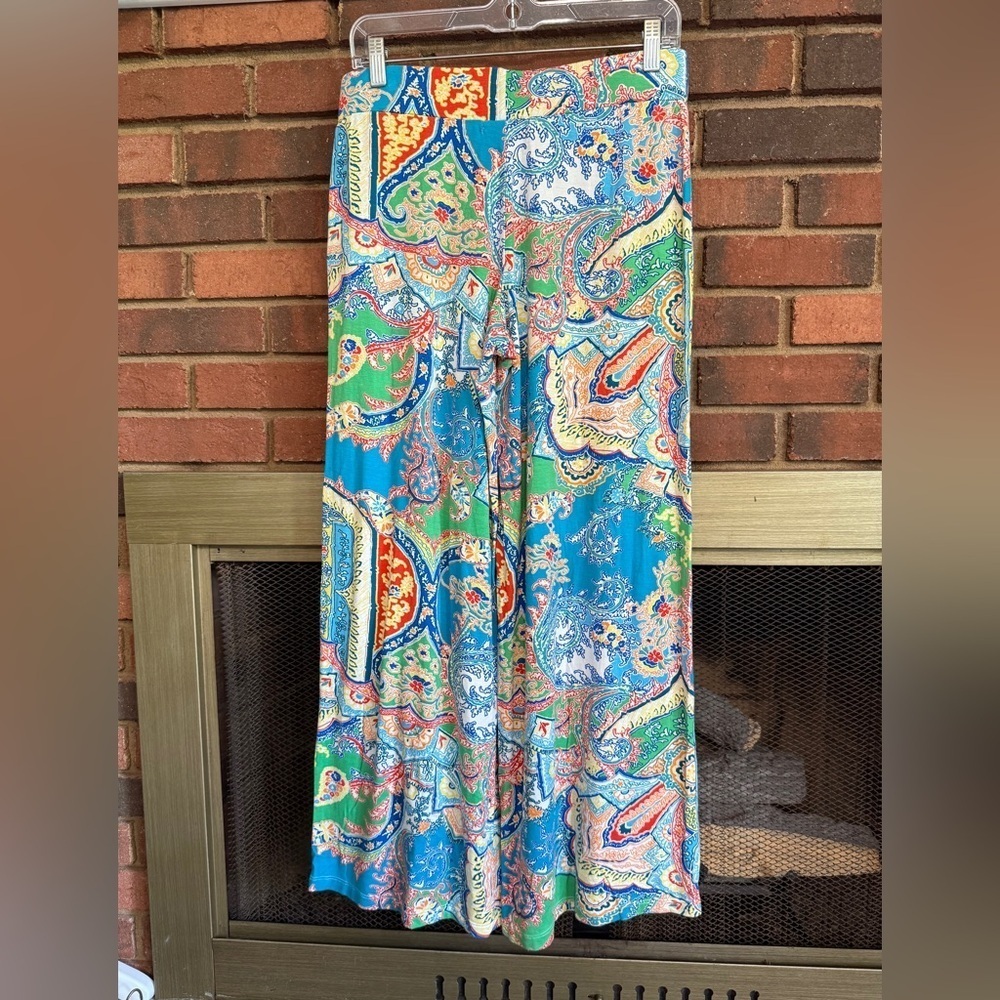 #6)  Lauren Ralph Lauren multi color wide leg pants size M (Extra comfy pants)